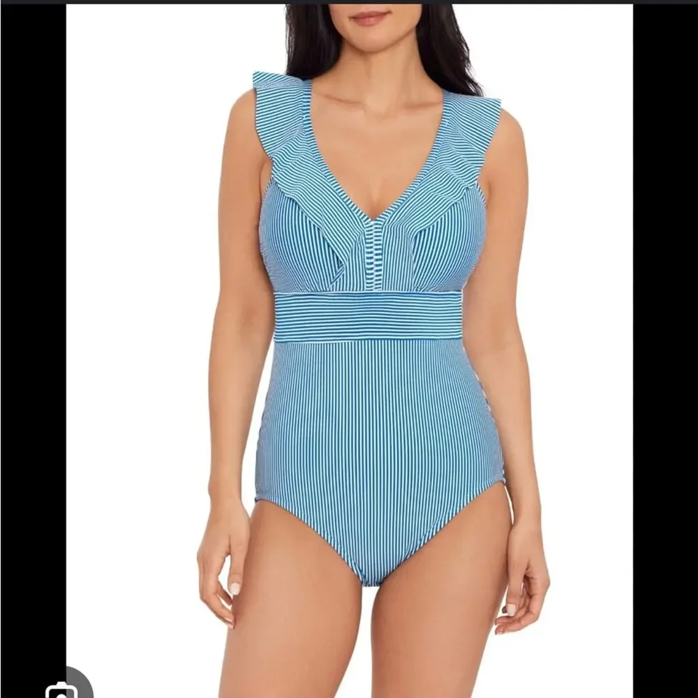 Blue seersucker swimsuit